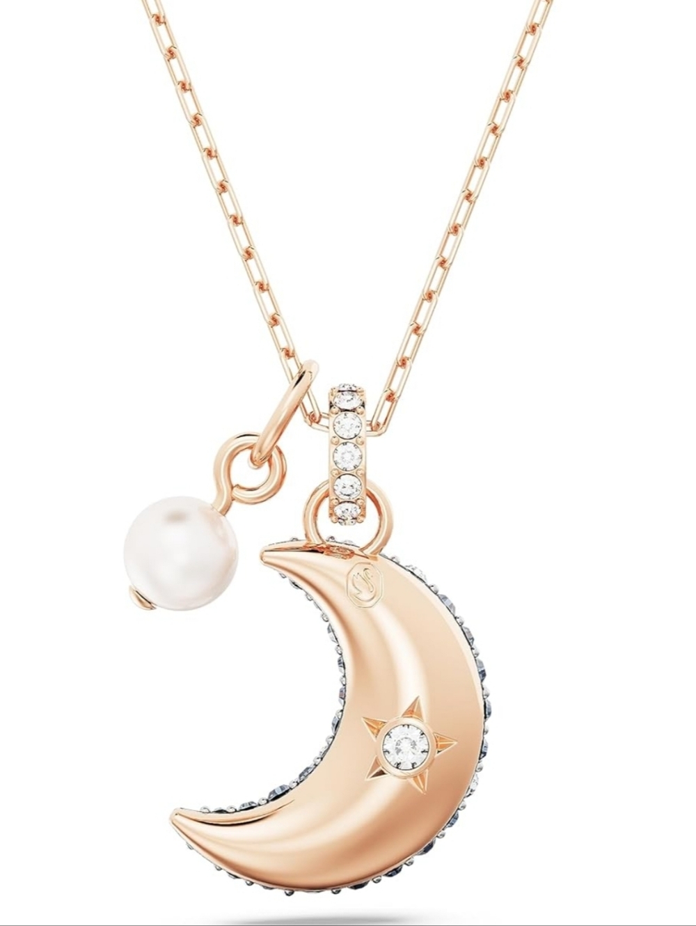 NWT Rose Gold-Tone Crystal Moon & Imitation Pearl Pendant Necklace, 15-3/4" +2 - Picture 6 of 6